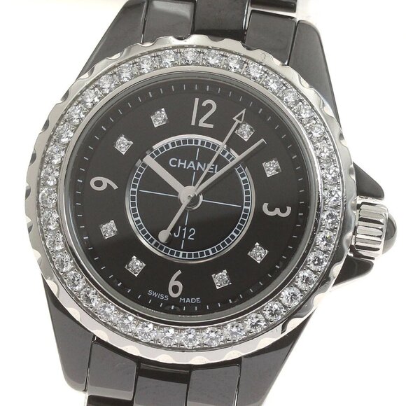 CHANEL J12 Diamond bezel 8P black Dial Quartz Ladies Watch - Picture 1 of 7
